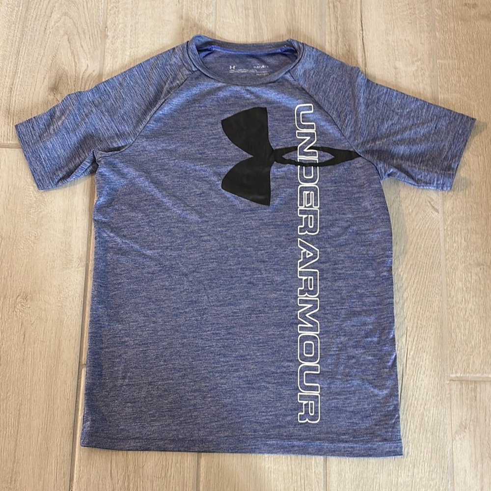 Under Armour Kids Heathered Blue Tee with Black Logo